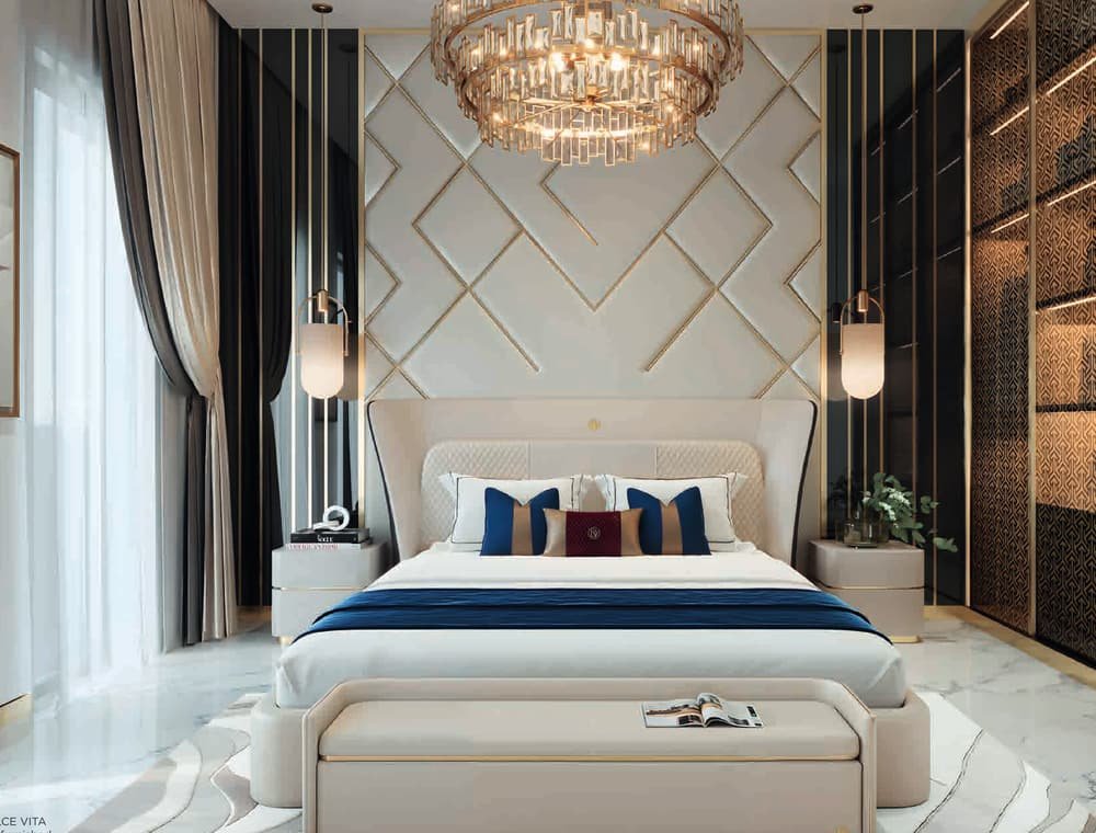 Fully furnished bedroom interior at Bayz 102