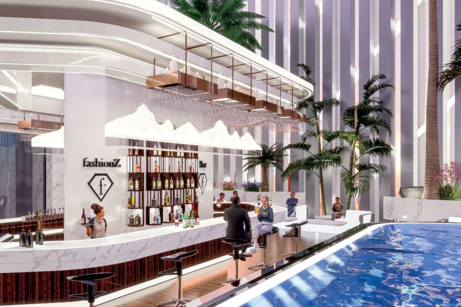 Rooftop pool lounge at Fashionz in Jumeirah Village Triangle